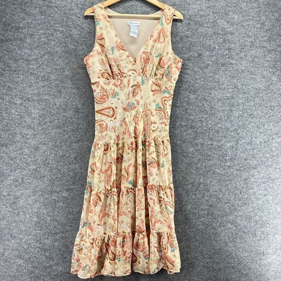 Dressbarn Dresses & Skirts - Dressbarn Dress Women 12 Beige Paisley Sheath Midi Lined V-Neck Sleeveless